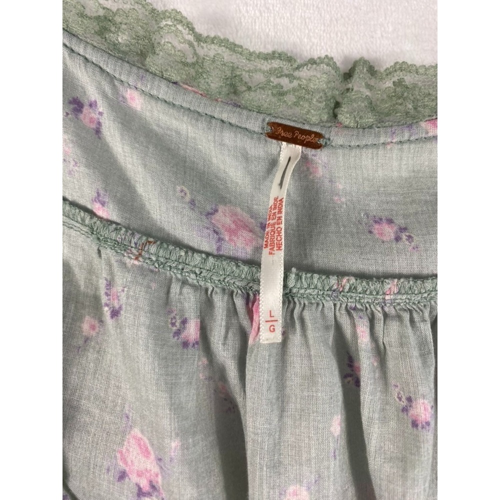 Free People Tank Blouse Top Women Sz L Green Lace Accent Forest Fairy - Picture 9 of 13